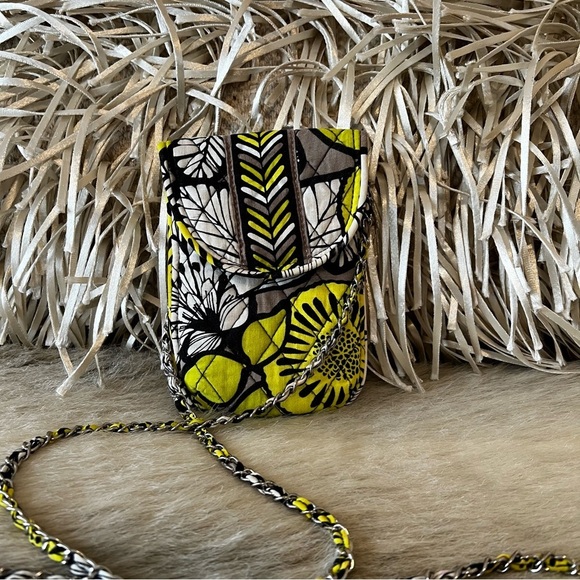 VERA BRADLEY Citron 2014 Mini Cellphone Crossbody Chainlink Yellow Black Floral - Picture 4 of 14